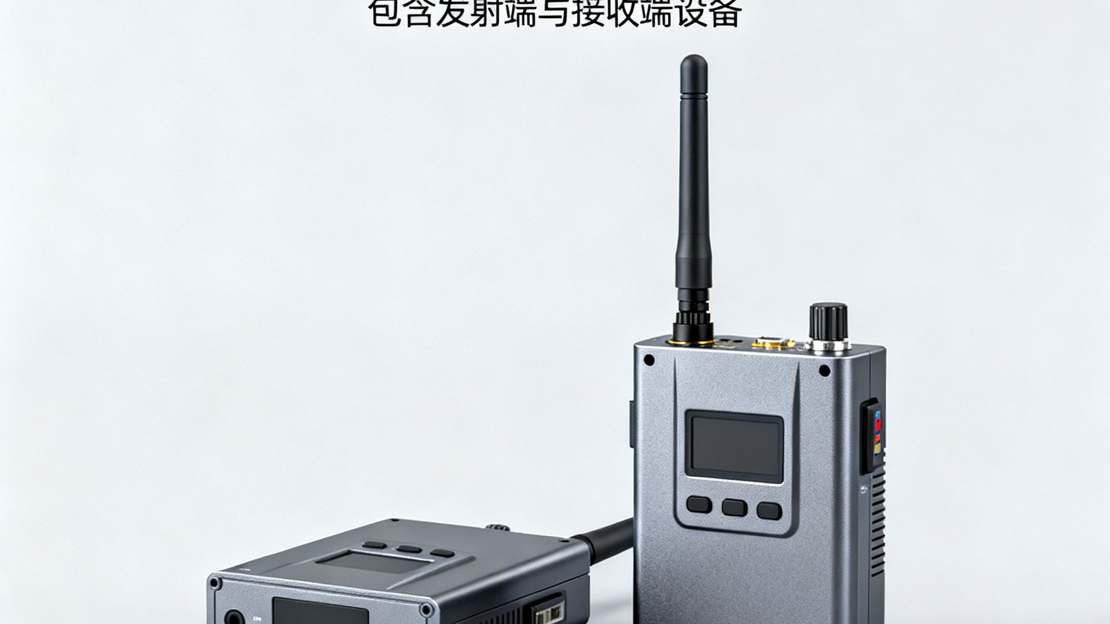 WM视讯WT-600无线图传系统套装，包含发射端与接收端设备，紧凑型设计配外置天线，适用于影视拍摄与赛事现场移动机位部署。